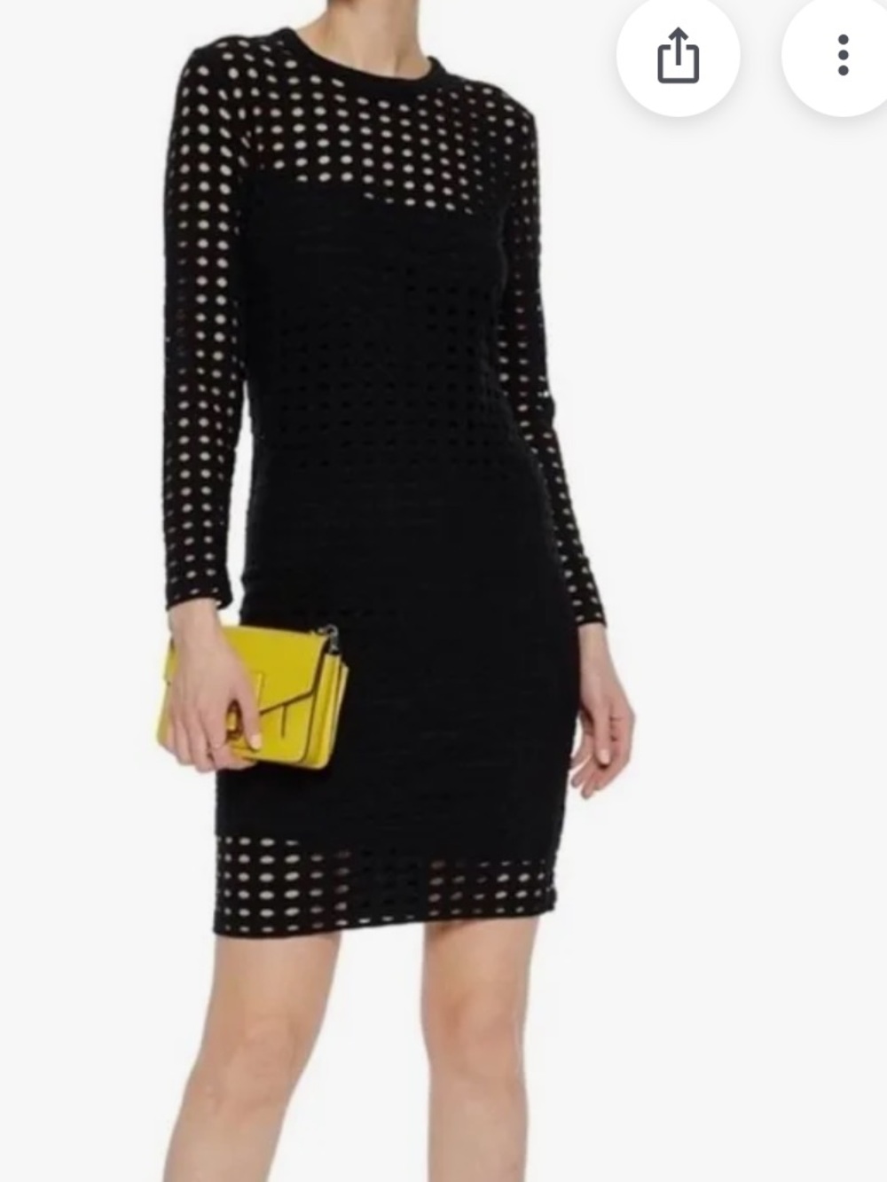 T by Alexander Wang Laser Cut Eyelet Knit Dress Black Long Sleeve Midi Small